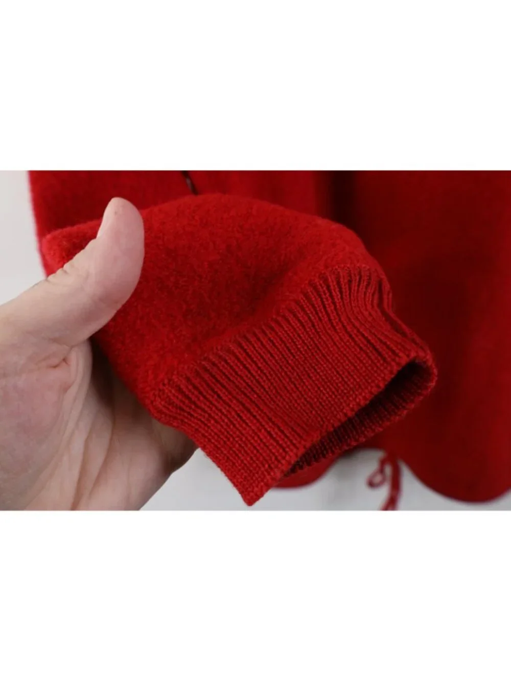 Vintage 90s Cabelas Mens Size Small Blank Wool Knit Hoodie Hooded Sweater Red